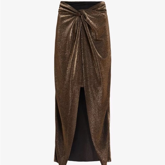 All Saints Sami metallic front-knot woven midi skirt - Picture 3 of 7